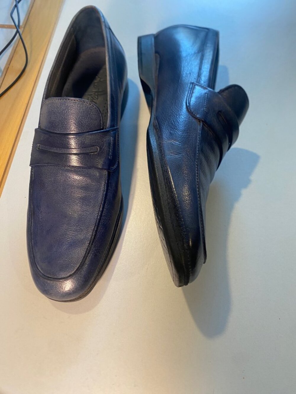 Cole Haan - Size 7M - Men's Blue Penny Leather Loafers - Made in Italy